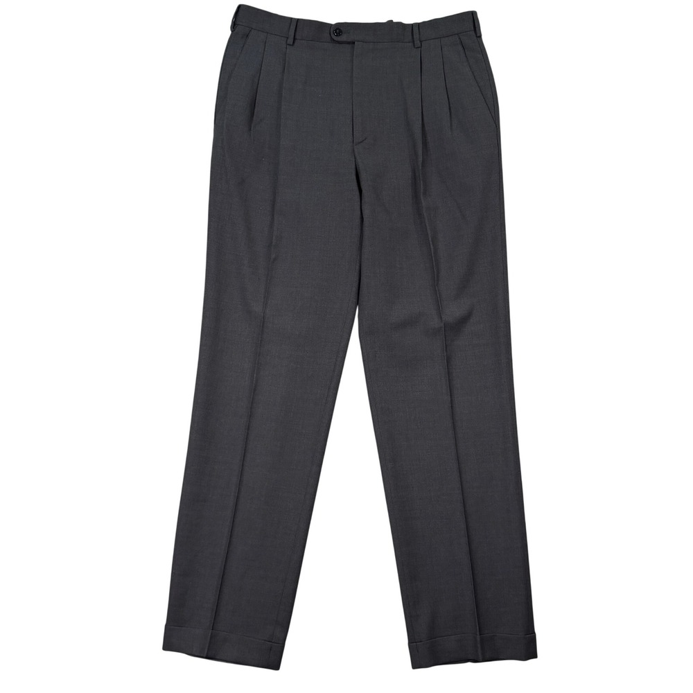 Zanella Mens 34x32 Bennett Dress Pants Charcoal Gray Pleated Wool Made in Italy